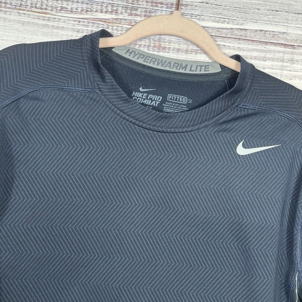 Nike Combat Pro Dri Fit Hyperwarm Lite Fitted Shirt Men’s XL Navy Blue Crew Neck